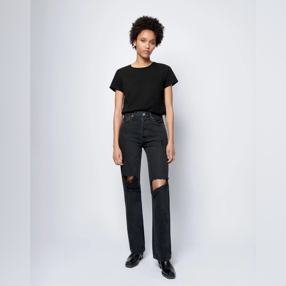 Redone 90's High Rise Loose Washed Black with Rips Distressed - Picture 2 of 13